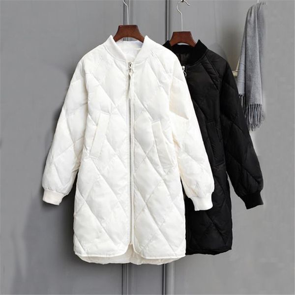 

autumn winter women baseball down jacket warm white duck down parkas coat female long oversize ultra light outwear, Black