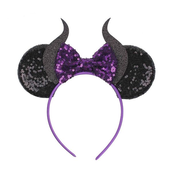 

little mouse ears headband 3.3" wholesale halloween festival glitter sequins bows kids hair accessories hairband boutique wholesale, Black;brown