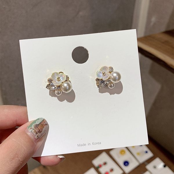 

mengjiqiao new handmade elegant shell pearl flower drop earrings for women fashion crystal boucle d'oreille girls jewelry gifts, Silver