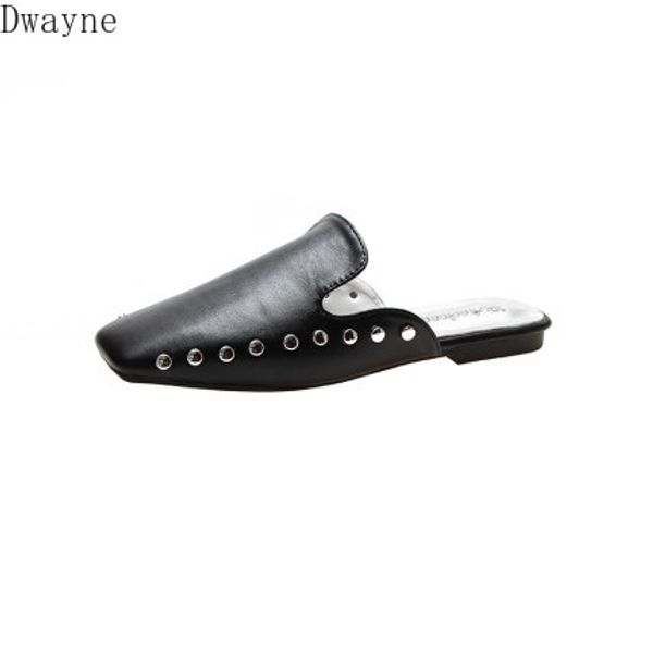 

slippers female 2020 spring new fashion square head rivet lazy fashion wild half slippers tide, Black