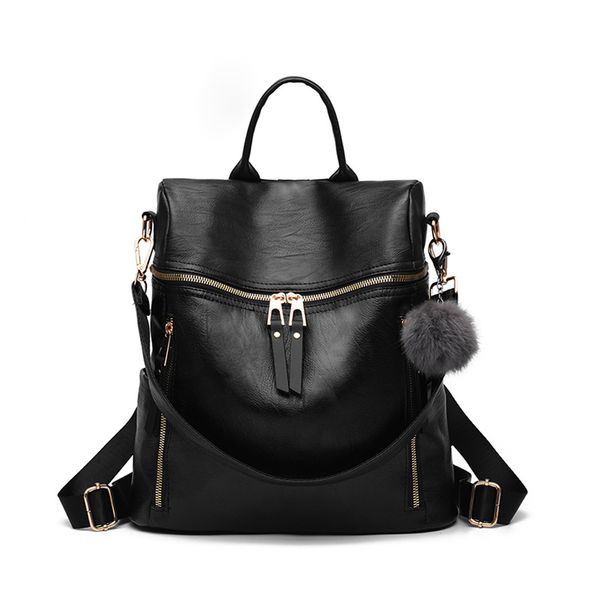 

simple backpack women pu leather backpack for teenage girls school bags fashion vintage solid black shoulder bag