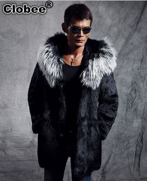 

xxxl plus size winter men coat 2020 faux outerwear 2020 medium-long black hooded fur collar furry leather jacket x674