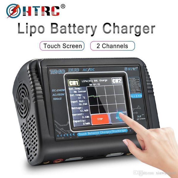 

htrc t240 duo rc charger ac 150w dc 240w touch screen dual channel balance discharger for rc models toys lipo battery