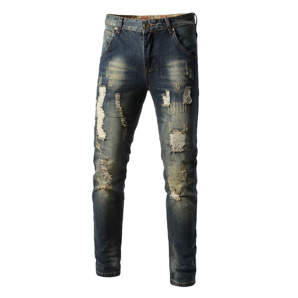 

2019 new men jeans fashion designer mens jeans knee hole frayed ripped for men,fashion men pntas, Blue