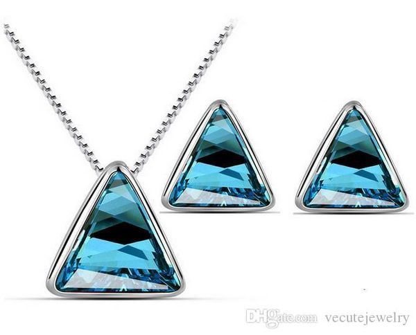 

18k gold silver plated triangle austrian crystal necklace earrings jewelry set for women wedding jewelry set wholesale price