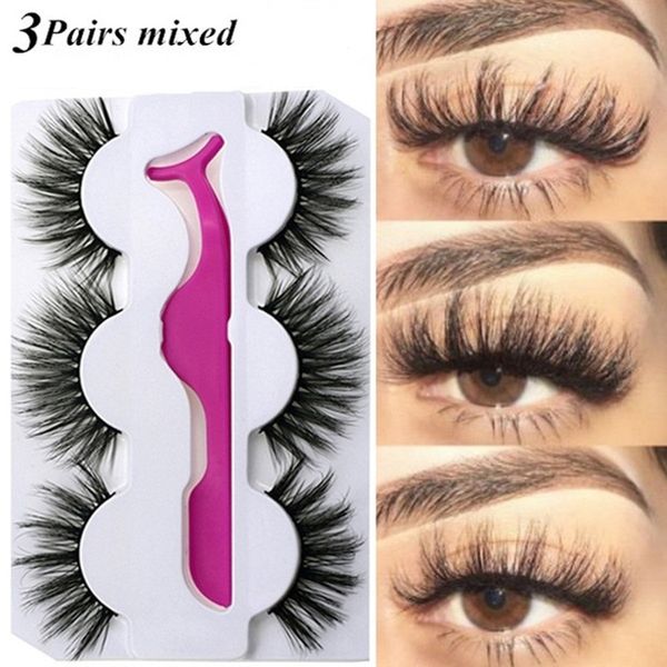 

3 pairs mixed styles mink soft long thick eye lashes false eyelashes fashion beauty handmade reusable eyelashes