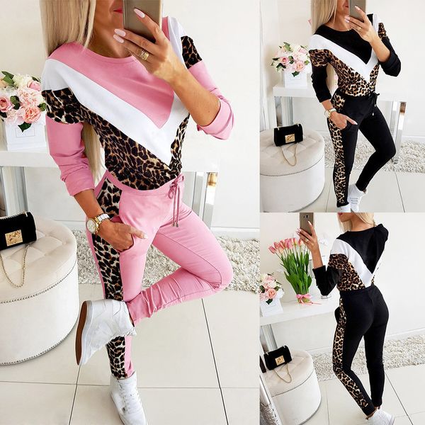 

hsu fashion women's leopard stitching color matching casual sweatshirt two-piece sports ing, White;black