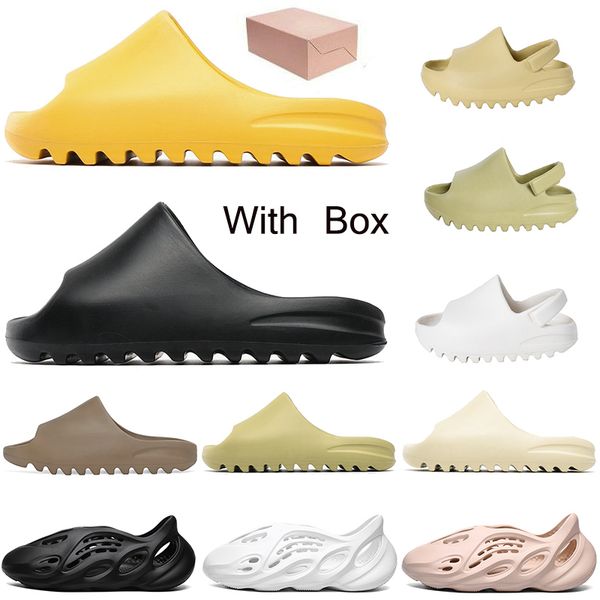 

with box 2020 kanye slide slipper summer runner flip flop kanye west kids black desert sand resin mens womens trainers pantoufle sandals