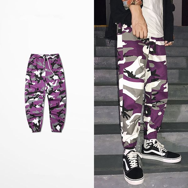 

fashion street style фиолетовый камуфляж мужские беговые брюки комбинезоны beam ног брюки хип-хоп мужские дизайнерские брюки, Black