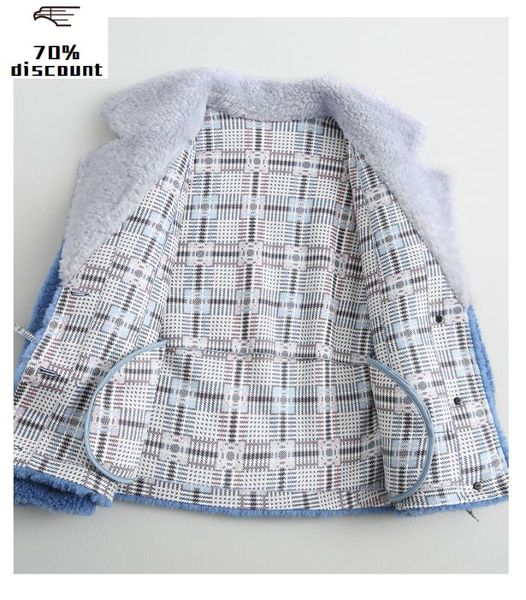 

настоящее меховое пальто зимняя куртка женщины овечья овчина 300% шерстяное пальто женская куртка корейская верхняя одежда manteau femme ys8, Black