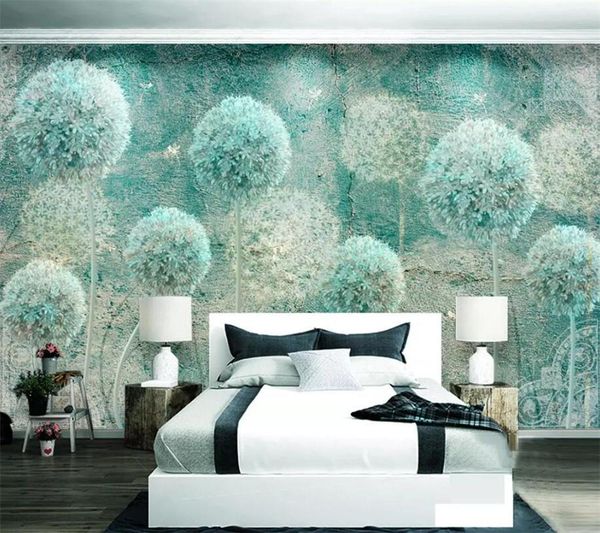 

custom wallpaper 3d european retro vintage abstract dandelion 3d papel de parede bedroom tv background wall decorative painting