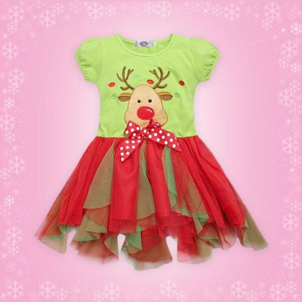 

new year lovely clothes short sleeve baby dresses for christmas party girls deer tulle dress outfits infant baby girl tutu dress, Red;yellow