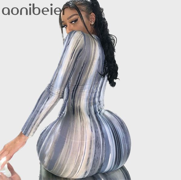 

casual dresses aonibeier spring autum long sleeve women maxi dress deep v neck tie dye bodycon ankle length waist, Black;gray