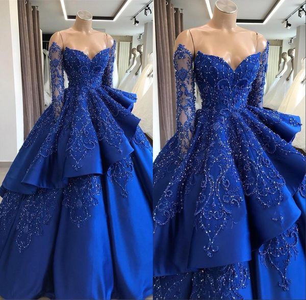 

королевский синий бальное платье слоистых quinceanera платья вышивка бисером с длинным рукавом с плеча принцесса платье партии bc1125, Blue;red
