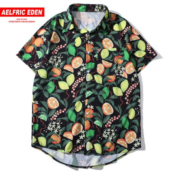 

эльфрик eden tropical fruit печать крупногабаритные hip hop мужские рубашки лето гаваи бич топы streetwear случайные хлопка с короткими рука, White;black