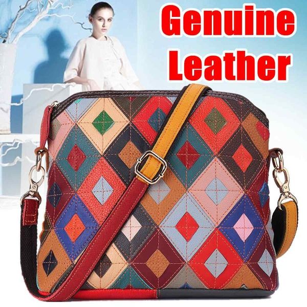 

new fashion women color genuine leather handbags diamond patchwork ladies casual hand bags shoulder bags bohemian feminine bolsa