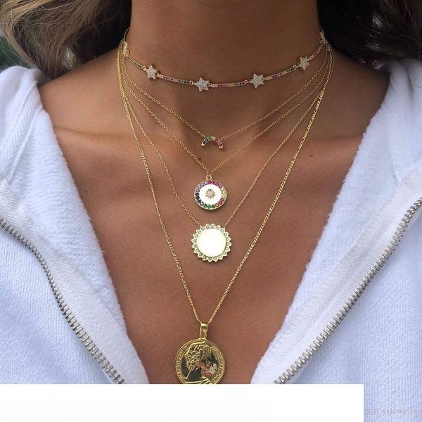 

рождественский подарок звезда колье ожерелье звезда шарм радуга cz бар звено цепи 30+10 см элегантность прекрасный звезда бисером chocker, Silver