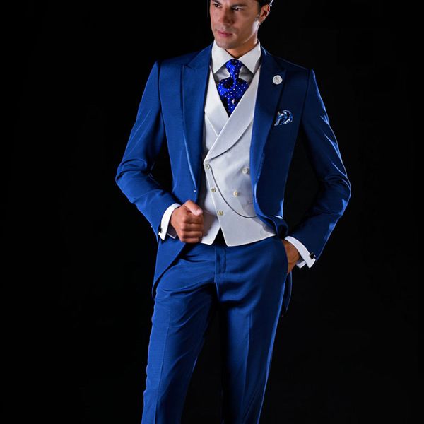 

italy royal blue men suits for wedding tuxedo wedding groom suits man blazer morning party slim fit groomsmen wear 3piece costume homme, Black;gray