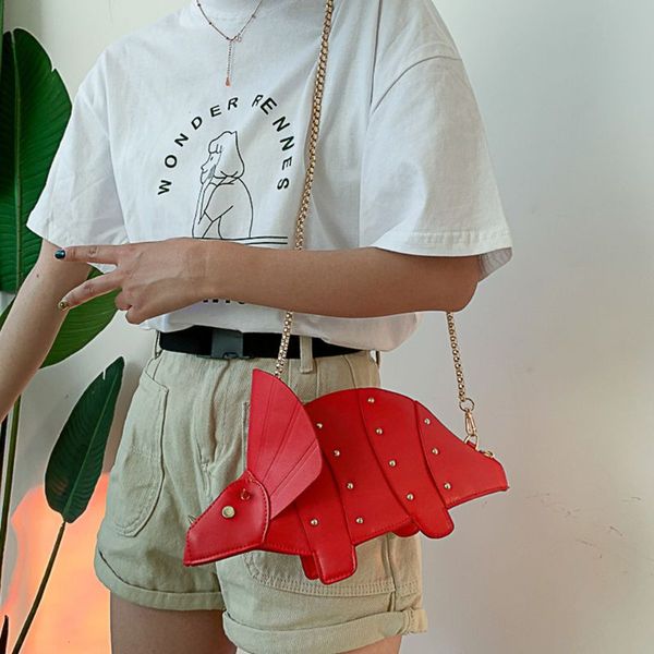 

thinkthendo women fashion dinosaur shape pu leather rivet chain crossbody shoulder bag girl messenger bags mini clutch purse