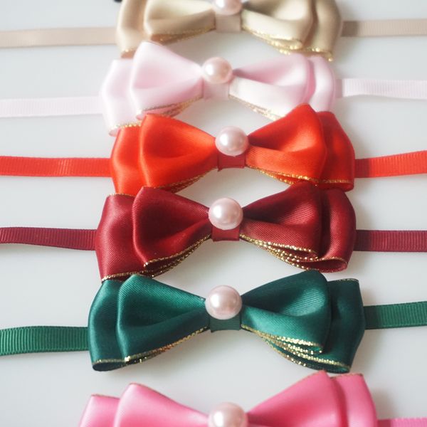 

cute golden edge ribbon dog ties handmade polyester neck bow tie for small large dogs cats pet collar accessories 9 colors