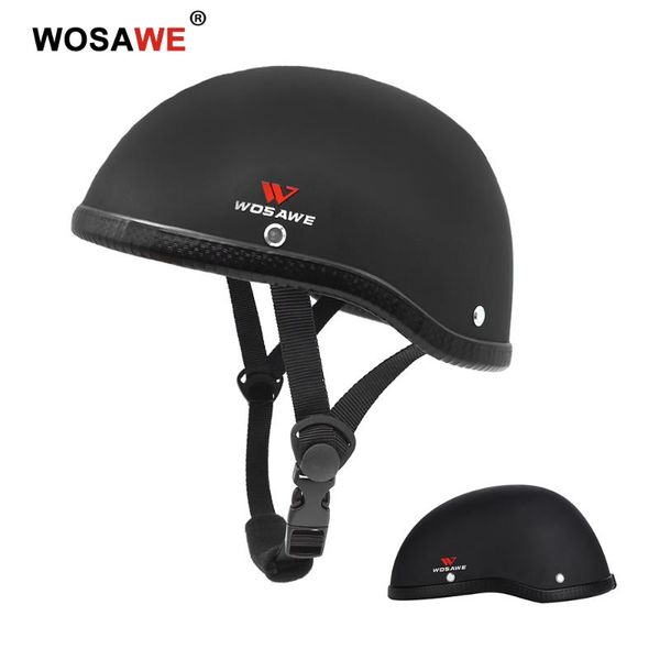 

wosawe flat matte black motorcycle half helmet skull cap german style chopper cruiser vintage retro hard cap new