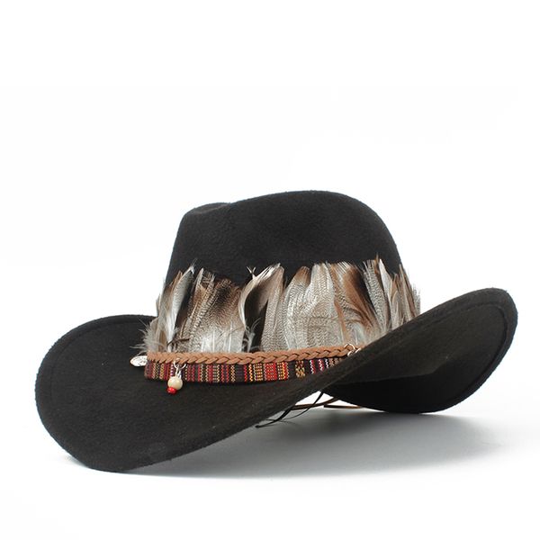 

2019 women wool hollow western cowboy hat elegant lady outblack fascinator leather sombrero hombre jazz cap, Blue;gray
