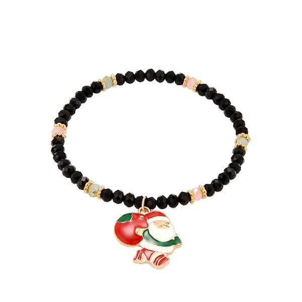 

delicate black round resin elastic beaded bracelets with loverly santa claus pendant for women and men christmas gifts pulseras, Golden;silver