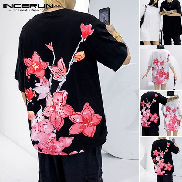 

men's t-shirts 2021 summer men short sleeve round neck printed loose t shirts casual comfortable fashion flower floral oversize 7, White;black