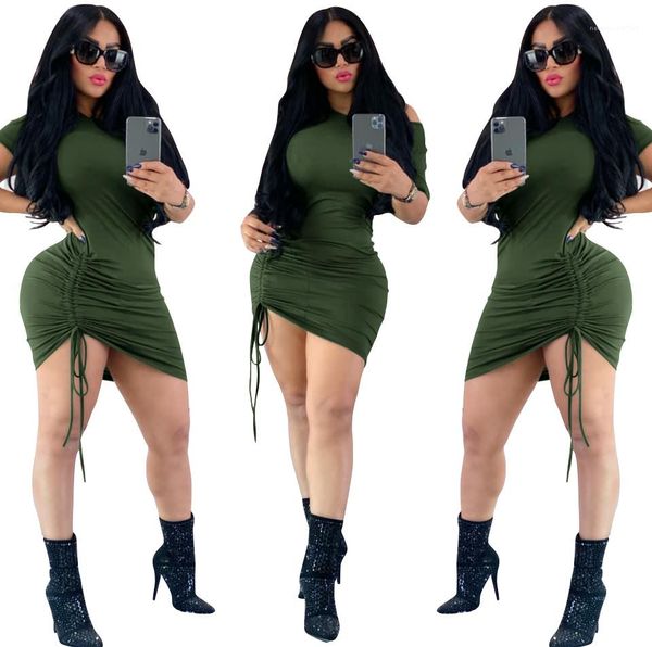 

irregular pleated dress woman designer luxury clothes female bodycon dress solid color printed crew neck, White;black