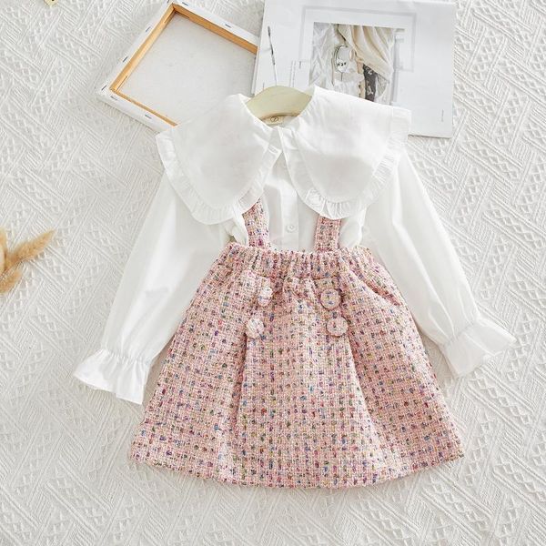 

девочки вязание одежда наборы 2020 spring детские девушки 2pieces эпикировка tshirt + платье дети tracksuit roupa infantil, White