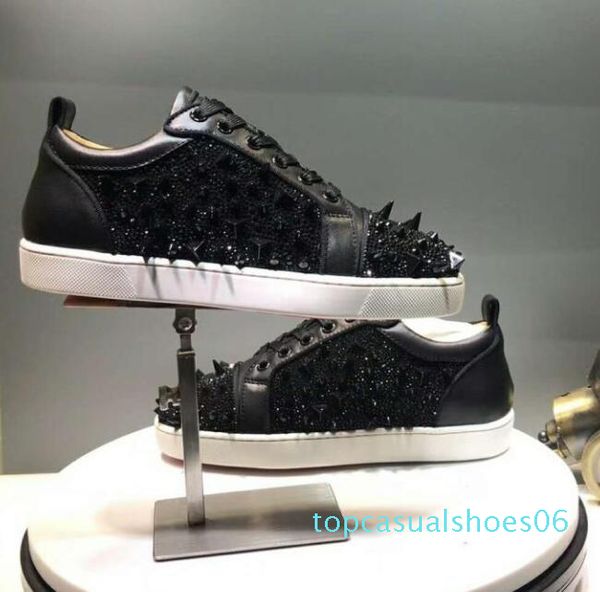 

2018 red bottoms sneakers for men casual women luxury blue crystal outdoors red bottom designer chaussures zapatillas size 36-47 t06, Black
