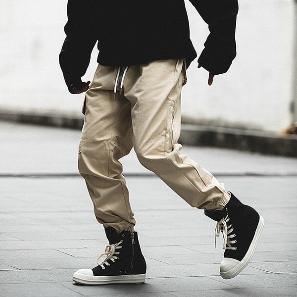 

2019 spring new joggers men casual cotton cargo pants solid streetwear mens joggers pants, Black