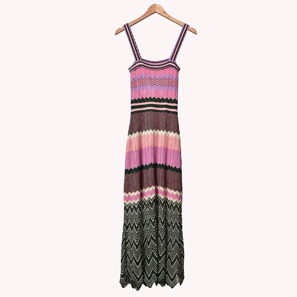 

2020 spring summer spaghetti strap sweetheart neck multicolor striped print knitted mid-calf dress women fashion dresses w1815040, Black;gray
