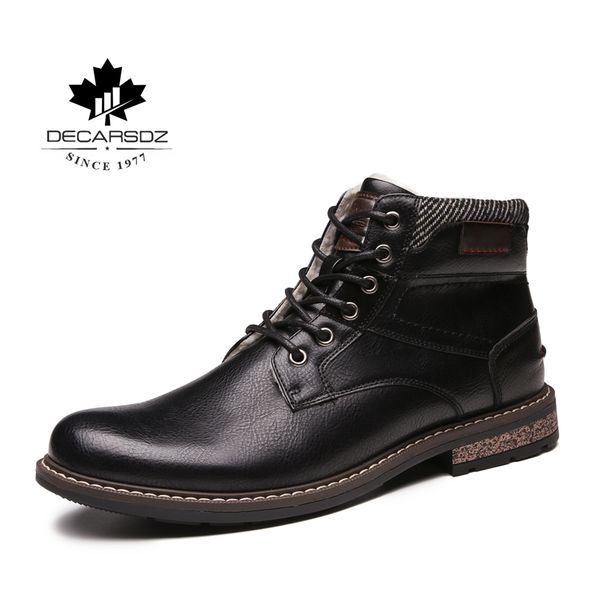 

autumn boots men leather winter brand design retro basic boots man business new lace-up snow fashion shoes men ankle, Black
