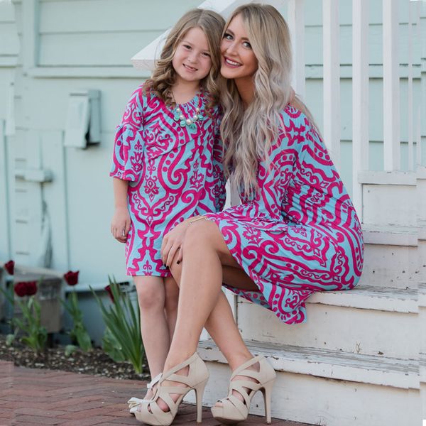 

sweet family dress mother and daughter matching boho womens girls long rose dresses 4-10t, Blue
