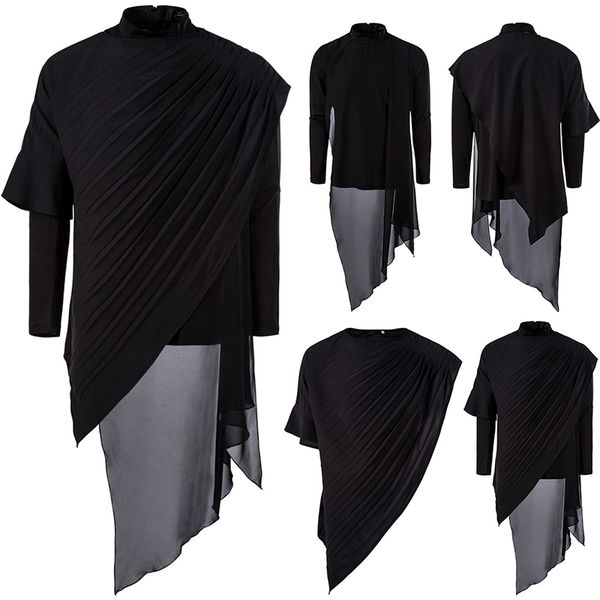 

sleeve pullover long irregular shirt black t hem men's stand collar autumn hop two-piece streetwear hip dress yt047 shawl hombre cloak