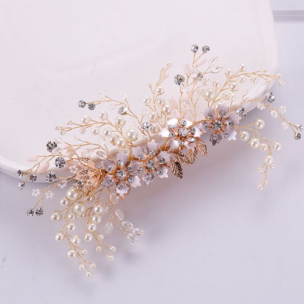 

gold color pearl flower rhinestone women hair claws wedding hair ornament handmade head decoration crystal tiara, Golden;white