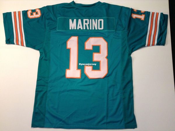 

retro custom sewn stitched #13 dan marino teal mitchell & ness jersey high-end men's football jerseys college ncaa, Black;red