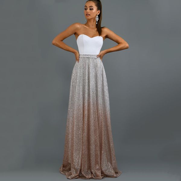 

dressv grey strapless elegant evening dress sleeveless sequins floor length a line wedding party formal evening dresses, White;black