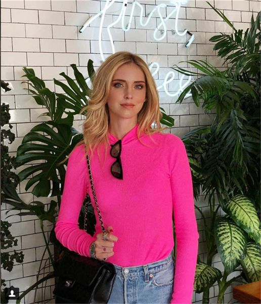 

fashion womens tees street style designer tshirts women casual slim solid color long sleeved high collar pullover tshirts, White