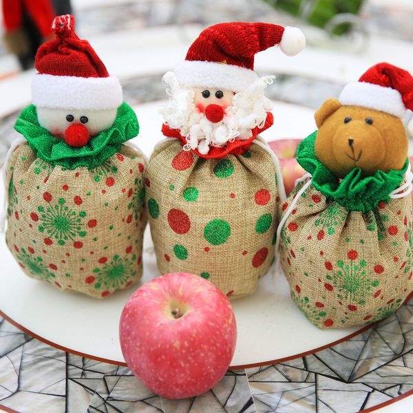 

printed bunch of rope apple bag linen christmas decoration bouquet mouth candy bags wedding family party candy christmas bag