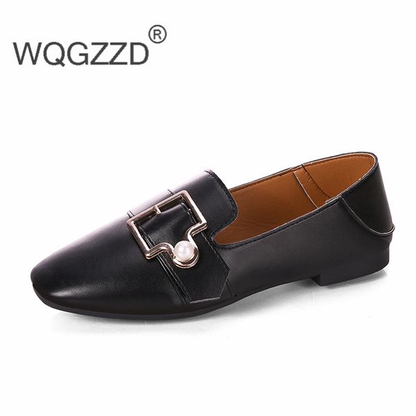 

chaussures femme flat shoes women's loafers pu leather metal decoration loafers women's casual shoes zapatos de mujer, Black