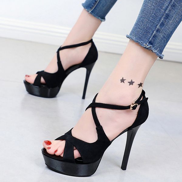 

12cm black synthetic suede cross strappy gladiator sandals fashion luxury designer women shoes size 35 to 40