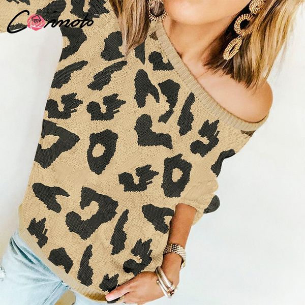 

conmoto 4 colors winter knitwear women sweaters leopard casual knitted sweater pullovers feminino mujer jumpers, White;black