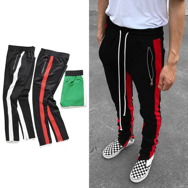 

new black red green colour justin bieber style sweatpants men hiphop slim fit tp double striped track pants crawler leg zip vintage
