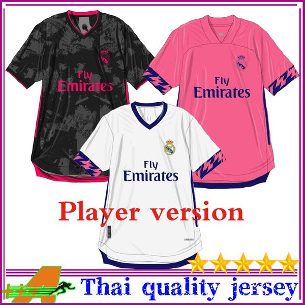 

thai quality player version soccer shirts 2020 2021 real madrid soccer jersey real madrid 20 21 hazard modric benzema football uniforms, Black;yellow
