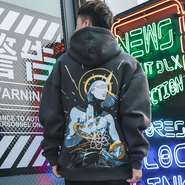 

2019 hoodies men japanese printed hooded fleece pullover sweatshirt men high street fashion hip hop streetwear hoodie autumn, Black