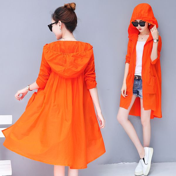 

sun-proof women trench coat 2019 autumn winter new hooded solid loose long street wear casual outwear, Tan;black