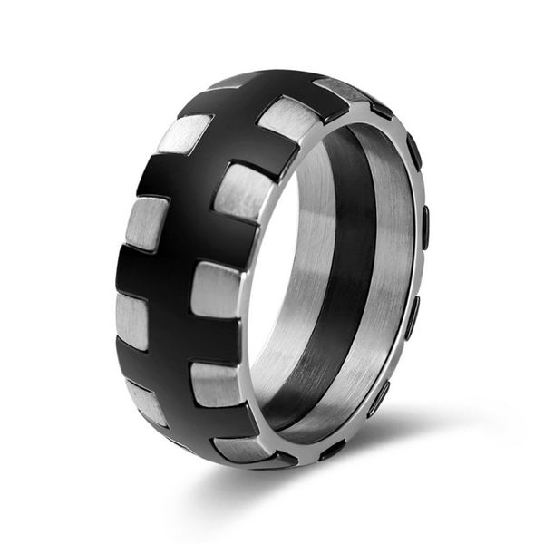 

tire tread grooved ring men rock punk vintage stainless steel ring party jewelry, Slivery;golden