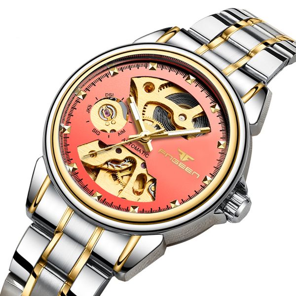 

luxury female clock watch women automatic mechanical watch waterproof hollow pink business ladies watches for woman gift, Slivery;brown